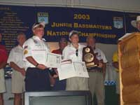 Nick Kelly (TN) and Tucker Adams (MO), 2003 Junior Bassmasters National Champions - July 19, 2003.  Photo: Courtesy of Charlie Beach
