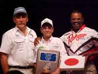 Kevin Gray was the individual champion for the 11-14 age group.  Left to Right: John Britton (VA Youth Director), Kevin Gray (NJ), Walter Hairston (Ranger Pro Staff) - July 11, 2003