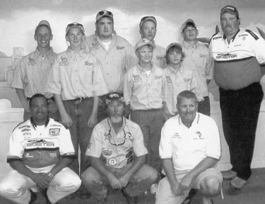 3rd Place Virginia Team - Middle Row (L to R): Shawn Britton, Billy Arens, Wayne Beasley Back Row (L to R): Bruce Heflin, Jesse Burns (alternate), Mathew Goodwin, John Oliver - Junior Bassmasters Eastern Division Tournament - July 9, 2004
