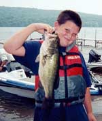Cameron Blossom (10) of South Royalton, VT with his 4.82 pound bass - August 17, 2001